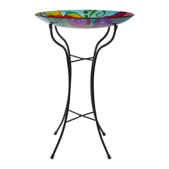 Northlight 18&rdquo; Multi-Colored Hand Painted Glass Floral Pattern Outdoor Patio Bird Bath {5}