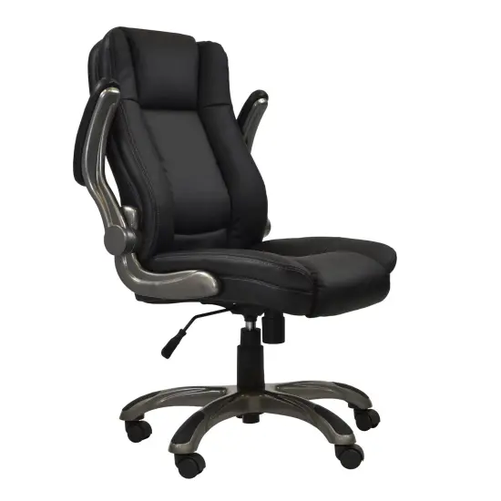 Techni Office Solutions 3.5' Solid Black Medium Back Executive Office Chair with Flip-up Arms {7}