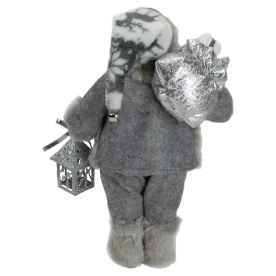 Northlight Faux Fur Standing Santa Claus Christmas Figurine with Bag and Lantern - 12" Gray {6}