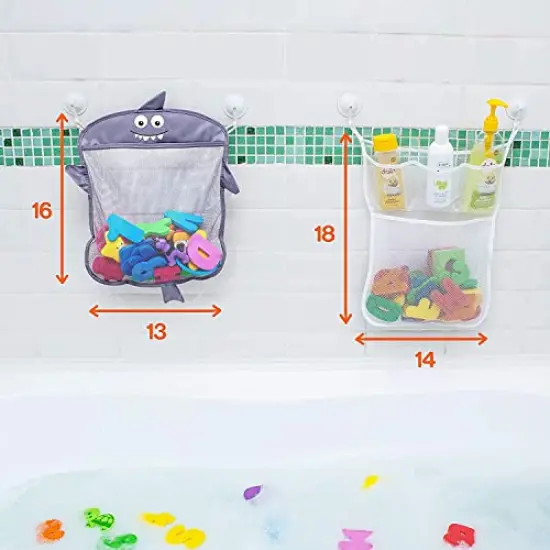 2 x Mesh Bath Toy Organizer + 6 Ultra Strong Hooks – The Perfect Bathtub Toy Holder & Bathroom or Shower Caddy – These Multi-use Net Bags Make Baby Bath Toy Storage Easy – For Kids & Toddlers {6}