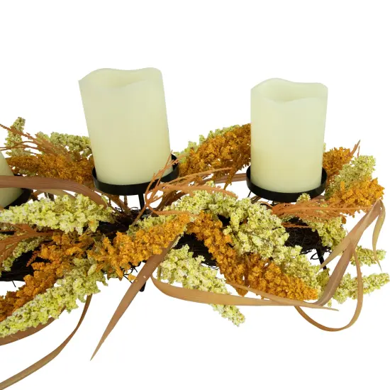 Northlight Autumn Harvest Triple Candle Holder with Artificial Fall Foliage - 22" Orange {6}