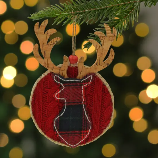Northlight Cable Knit Plaid Reindeer Christmas Ornament - 6" - Red {4}