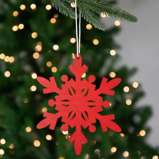Northlight 6-Point Hanging Wooden Snowflake Christmas Ornament - 7.75" - Red {3}