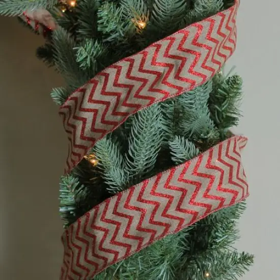 Northlight Red and Beige Chevron Wired Christmas Craft Ribbon 2.5" x 10 Yards {4}