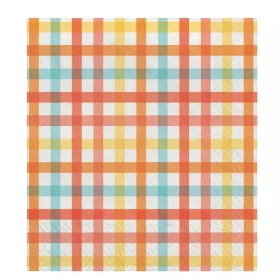 Happy Turkey Day Autumn Gingham Paper Beverage Napkins, 5in, 40ct {1}