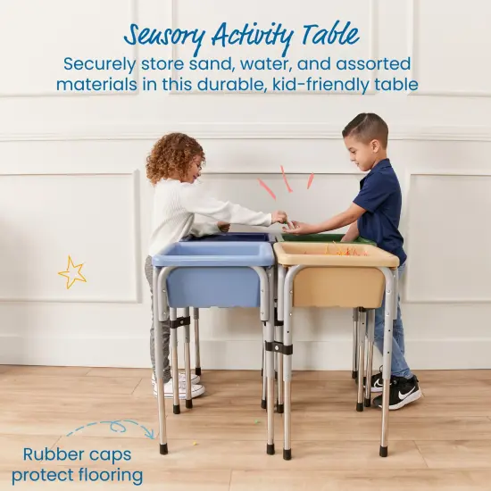 4-Station Sand and Water Adjustable Play Table, Sensory Bins Earthtone {3}