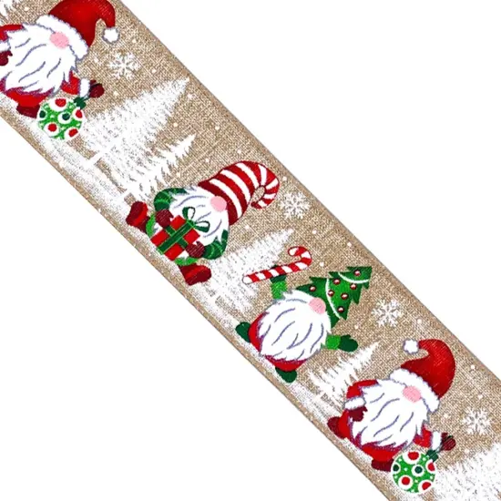 Designer&rsquo;s Shop WR 63-5179 Holiday Glitter Gnomes Wired edge ribbon 2.5&rdquo; x 10 yard {4}