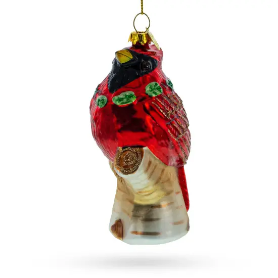 Red Cardinal on a Tree Branch Glass Christmas Ornament {4}