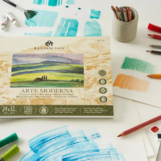 Magnani 1404 Arte Moderna Mixed Media Pad, 140 lb (300gsm), 100% Cotton, Extra White, Vegan-Sized Mixed Media Paper for Wet and Dry Art, Absorbent, Acid-Free and UV Resistant {5}