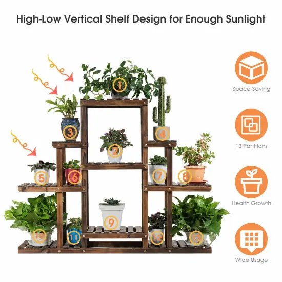 6-Tier Flower Wood Stand Plant Display Rack Storage Shelf {4}