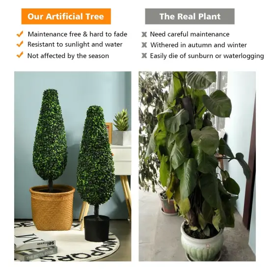 2 Pack 3 Feet Artificial Tower UV Resistant Indoor Outdoor Topiary Tree {5}