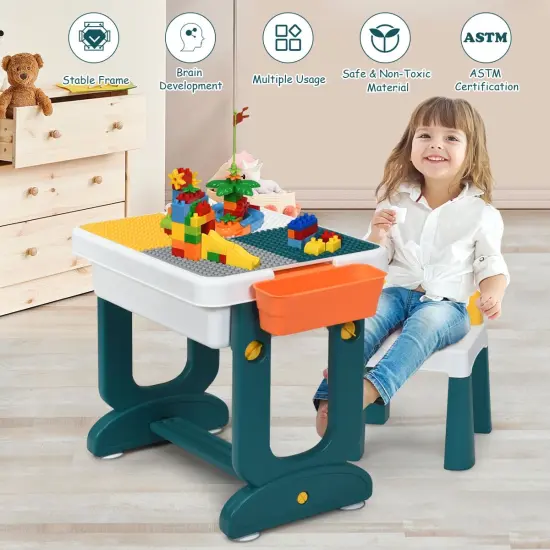 5 in 1 Multi-functional Kids Table and Chair Set with Storage Baskets and Tilted Drawing Board {2}