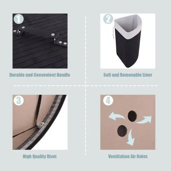 Corner Bamboo Hamper Laundry Basket-Black {5}