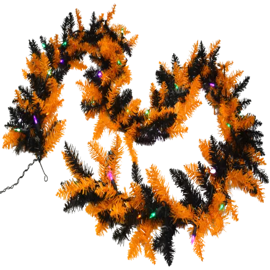 Tree Buddees Halloween Garland with Lights 9 Foot Long Black and Orange Pre-lit LED Mantle Decoration {2}