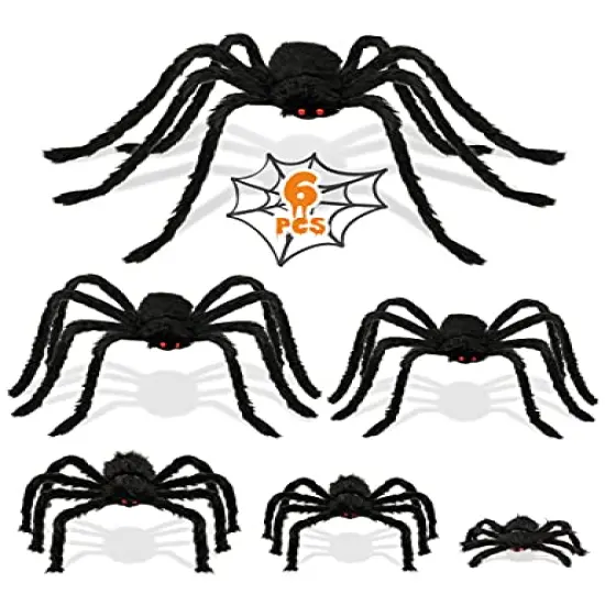 HOPOCO Halloween Plush Spiders Set (6 pcs Red Eyes Spider (47",35",30",24'',20",12") Sizes, Scary Fake Spider for Indoor Outdoor Halloween Decor for Home Party Yard Haunted House Decorations {5}