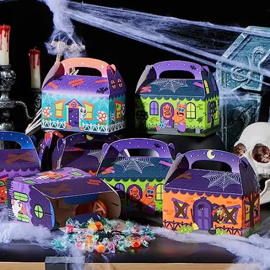 JOYIN 32 Pcs Halloween Trick or Treat Candy Boxes (5.6"x5.66"x3.5"), 3D Halloween House Cardboard Treat Boxes, Cupcake Cookie Goodie Boxs for Halloween Party Favor Supplies {2}