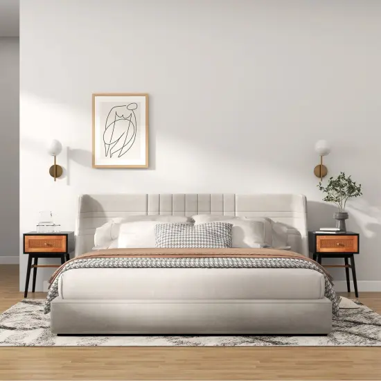 1-Drawer Modern Bedside Table with Solid Wood Legs Black {5}