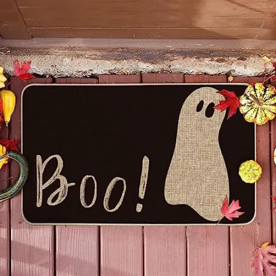 Artoid Mode Ghost Boo Decorative Doormat, Seasonal Fall Halloween Holiday Low-Profile Floor Mat Switch Mat for Indoor Outdoor 17 x 29 Inch {2}