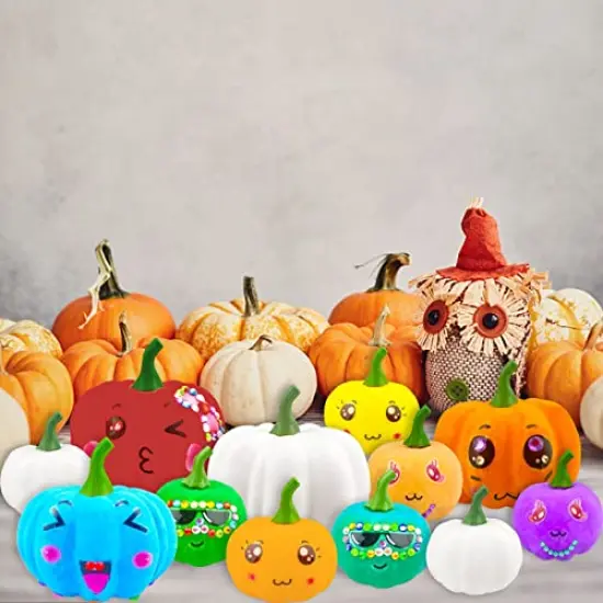 12 Pck Pumpkin Decorations Halloween Crafts PumpkinHalloween White Artificial Pumpkin Decorating Kit with Sticker Kids DIY Arts and Crafts for Halloween Party Thanksgiving Home Fall Decor Pumpkin Decor {4}