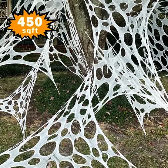 JOYSELLER Spider Web Halloween Decorations Outdoor, Stretchy 450 sqft Halloween Spider Web, Cut-Your-Own Flexible Spider Webbing for Halloween Decor (Spiders Not Included) {6}