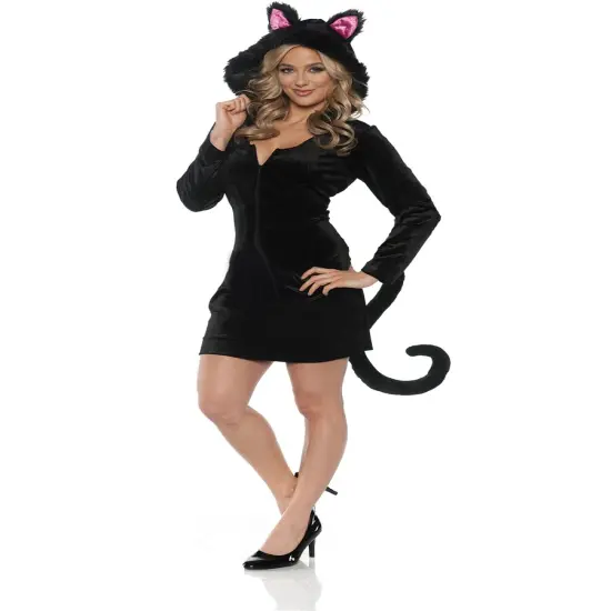 Women's Black Cat Mini Dress Costume {1}