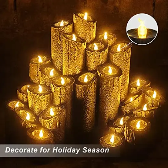 Black Candles, 24-Pack Tea Lights Battery Operated, Flameless Fake Candles Flickering, Halloween LED Candles Tea Lights for Fall Holiday Decor, Theme Party, 1.4" D X 1.3''H- Warm White Light {4}