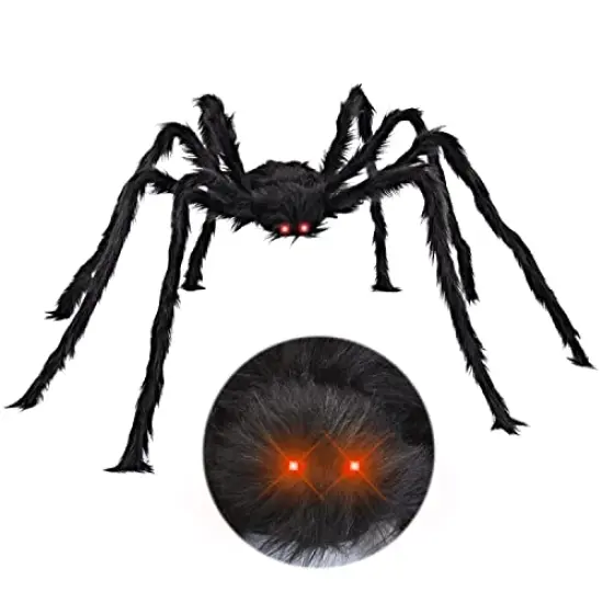JOYIN 6.4ft Halloween Hairy Spider Outdoor Decorations,Light-up LED Eyes Scary Giant Spider Fake Large Spider Hairy Spider Props for Halloween Yard Decorations Party Outdoor and Outdoor Decor, Black {3}
