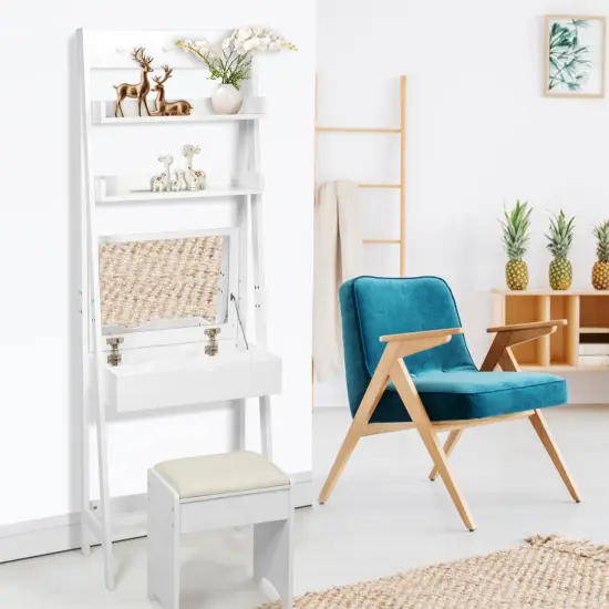 Makeup Dressing Table Shelf Vanity Set with Flip Top Mirror {6}