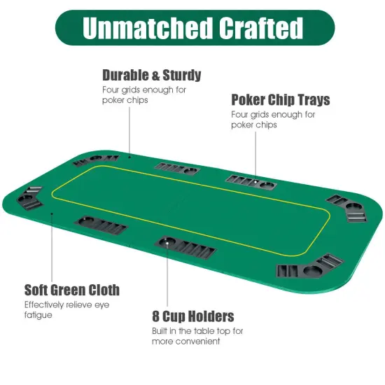 80 Inch x 36 Inch Folding 8 Player Deluxe Texas Poker Table Top with Bag {1}