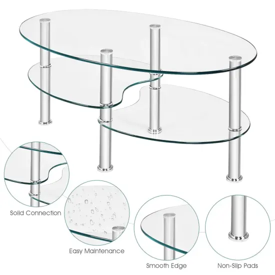 Tempered Glass Oval Side Coffee Table Transparent {6}