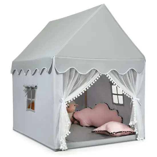 Kids Large Play Castle Fairy Tent with Mat Beige {7}