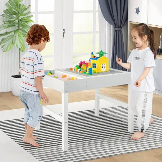 3 in 1 Wooden Kids Table with Storage and Double-Sided Tabletop {2}