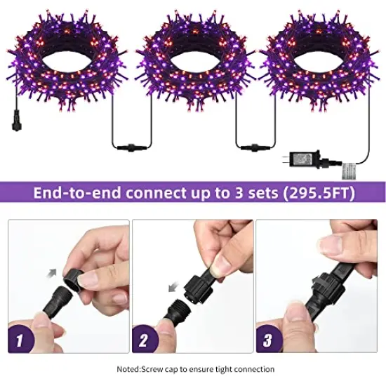 98.5FT 300 LED Halloween Lights,Halloween String Lights with 8 Lighting Modes, Waterproof & Connectable Mini Lights, Plug in for Indoor Outdoor Holiday Party Bedroom Decorations (Purple & Orange) {6}