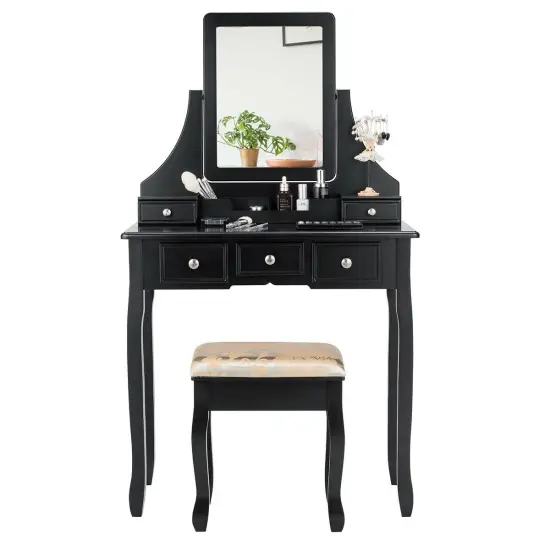 5 Drawers Removable Box Makeup Dressing Vanity Set Black {4}