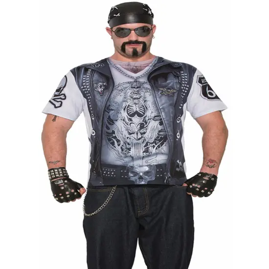 Adult's Mens Bad Gang Member Biker Printed Costume Sublimation Shirt {1}
