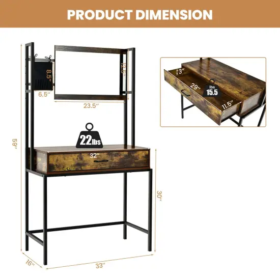 Industrial Vanity Table with 3-Height Adjustable Mirror Bag and Metal Frame {4}