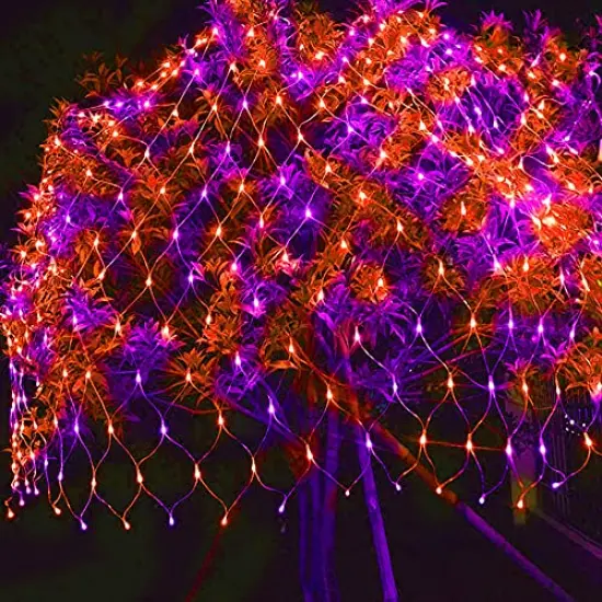FUNPENY Halloween 360 LED Net Lights, 12ft x 5ft 8 Modes Waterproof Connectable Halloween Decorations for Outdoor Garden Party Decor (Purple Orange) {4}