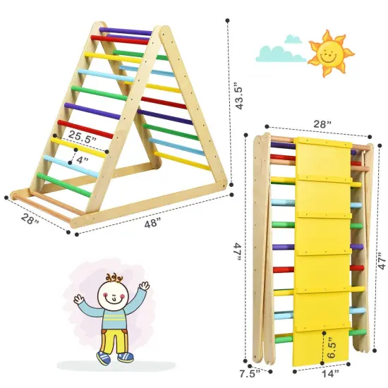 Foldable Wooden Triangle Climbing Ladder with 21 Strips Perfect for Indoor Play Multicolored {4}