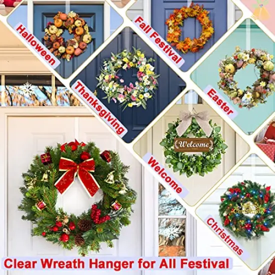 Wreath Hanger,12&rdquo; Clear Wreath Hooks for Front Door,2 Pack Over the Door Easter Christmas Decoration Hangers Fall Halloween Wreaths holder,Non Scratch Wreath Hangers for Front Door D&eacute;cor Welcome Sign {5}