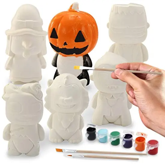 JOYIN Halloween Squishy Coloring Craft Kit with 6 Different Characters, 3 Paints and Paint Tubs, Art & Craft Kit DIY Toy Set Make Your Own Halloween Squishy Friends {5}
