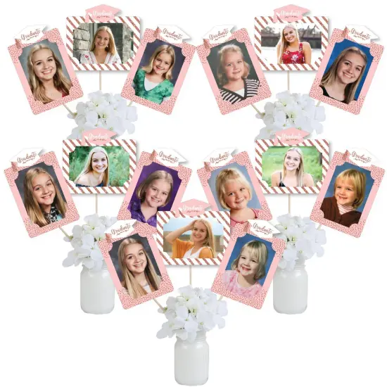 Big Dot of Happiness Rose Gold Grad - Graduation Party Picture Centerpiece Sticks - Photo Table Toppers - 15 Pieces {1}