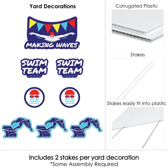 Big Dot of Happiness Making Waves - Swim Team - Yard Sign & Outdoor Lawn Decorations - Swimming Party or Birthday Party Yard Signs - Set of 8 {6}
