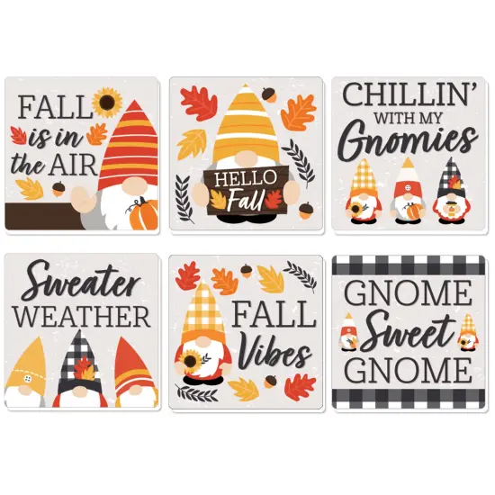 Big Dot of Happiness Fall Gnomes - Funny Autumn Harvest Party Decorations - Drink Coasters - Set of 6 {1}