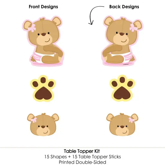 Big Dot of Happiness Baby Girl Teddy Bear - Baby Shower Centerpiece Sticks - Table Toppers - Set of 15 {6}
