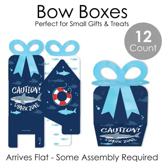 Big Dot of Happiness Shark Zone - Square Favor Gift Boxes - Jawsome Shark Party or Birthday Party Bow Boxes - Set of 12 {7}