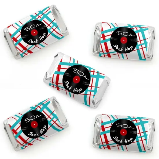 Big Dot of Happiness 50's Sock Hop - Mini Candy Bar Wrapper Stickers - 1950s Rock N Roll Party Small Favors - 40 Count {1}