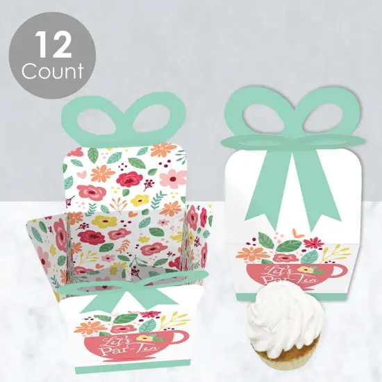 Big Dot of Happiness Floral Let's Par-Tea - Square Favor Gift Boxes - Garden Tea Party Bow Boxes - Set of 12 {4}
