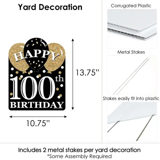 Big Dot of Happiness Adult 100th Birthday - Gold - Outdoor Lawn Sign - Birthday Party Yard Sign - 1 Piece {7}