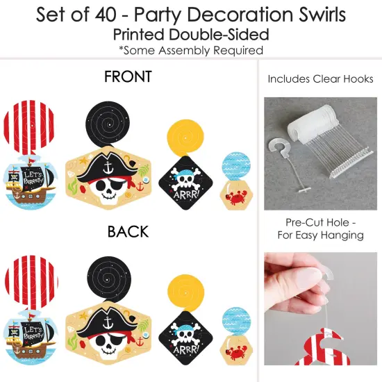 Big Dot of Happiness Pirate Ship Adventures - Skull Birthday Party Hanging Decor - Party Decoration Swirls - Set of 40 {7}