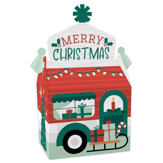 Big Dot of Happiness Camper Christmas - Treat Box Party Favors - Red and Green Holiday Party Goodie Gable Boxes - Set of 12 {1}